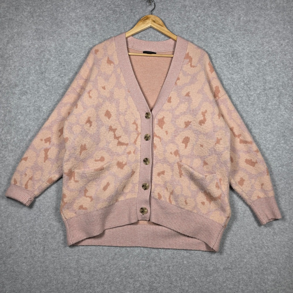 J. Crew Cardigan Sweater Womens Sz Sm/Med Dusty Pink Leoprd Baggy Merino Alpaca